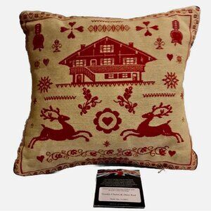 Hines Of Oxford Nordic Chalet & Deer Red Tapestry Pillow